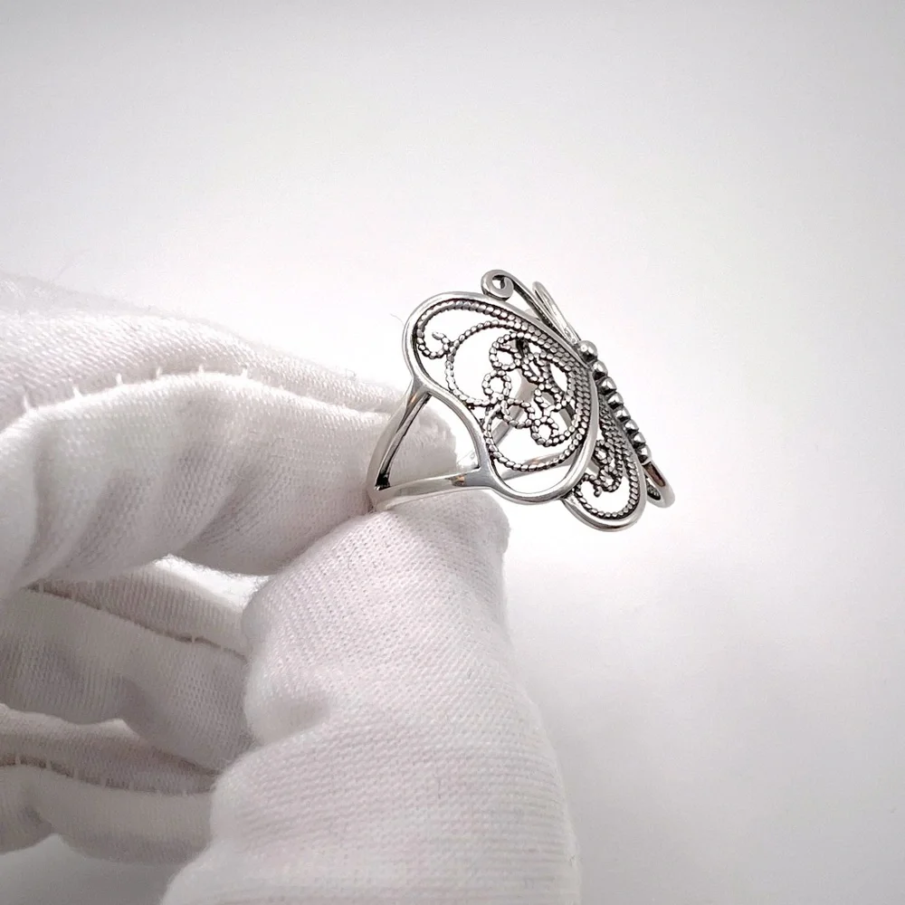.925 Sterling Silver Filigree Butterfly Ring